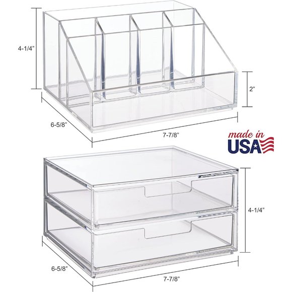 Chloe Stackable Clear Makeup Holder and Double Drawer Cosmetics Organizer Set - Picture 8 of 10